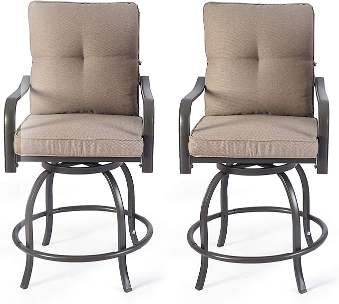 Kozyard Isabella Outdoor Swivel Bar Chairs, Counter Height Patio Bar Stools Set of 2 with Cushioned Seats, All-Weather Metal Bistro Chairs for Backyard Dining Beige Kozyard
