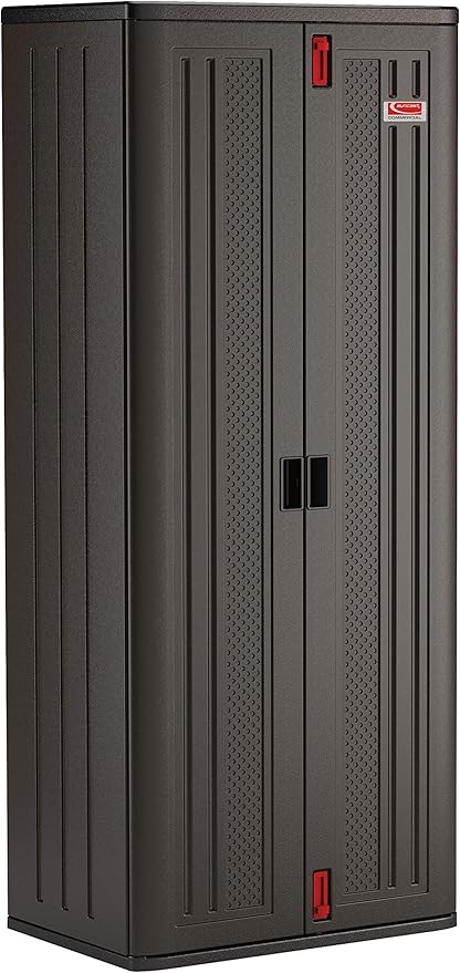 Suncast 19 Cubic Ft. Heavy-Duty Resin Cabinet with Lockable Handles, Multi-Wall Construction, and Metal-Reinforced Shelves for Basement, Utility Room and Garage Storage, Black, Made in the USA SuncastCommercialProducts