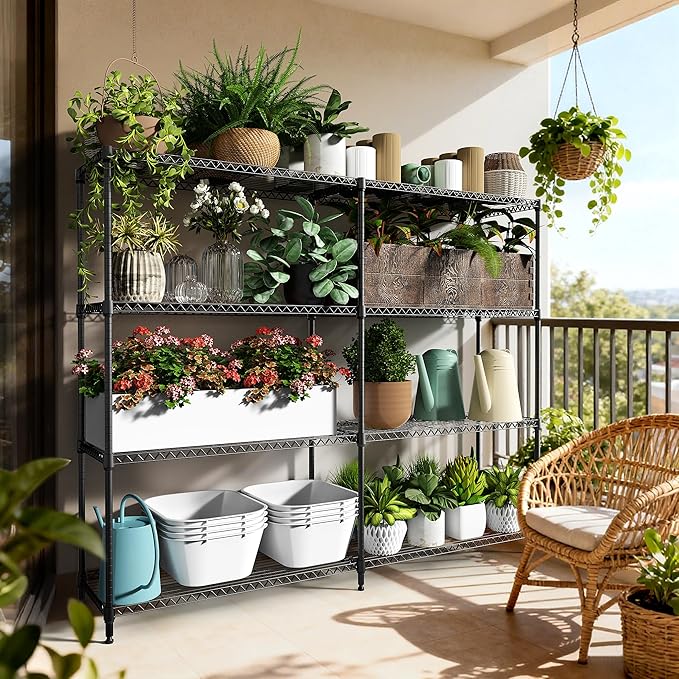 4 Tiers Storage Shelves Load 1200LBS, Metal Shelving Wire Metal Shelving Unit Shelves for Storage Adjustable Garage Shelving for Pantry Kitchen Garage Black 15.8" D x 33.5" W x 59.5" H MEIGAOPLASTICANDMETALHKCOLIMITED