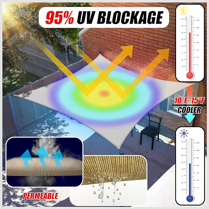 ColourTree TAPR1616 Custom Size 7' x 18' Beige Sun Shade Sail Canopy UV Block UPF50 Rectangle - Commercial Standard Heavy Duty - 190 GSM - 3 Years Warranty ColourTree