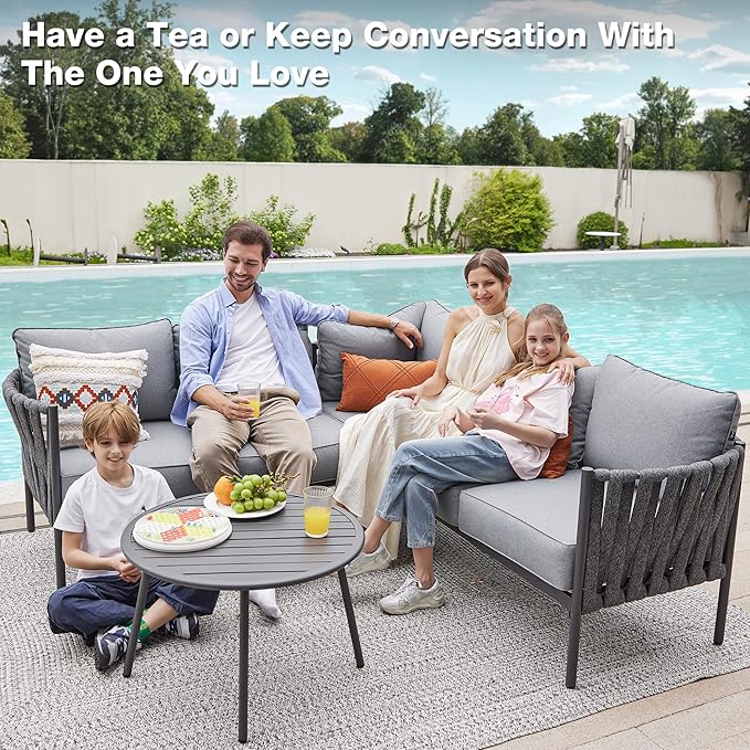Outdoor Patio Furniture, 6 Pieces Outdoor Sectional L-Shaped Sofa Patio Conversation Sets, Patio Furniture Set with Thick Cushions and Coffee Table for Garden, Poolside, Backyard, Grey COMLAXFIELD