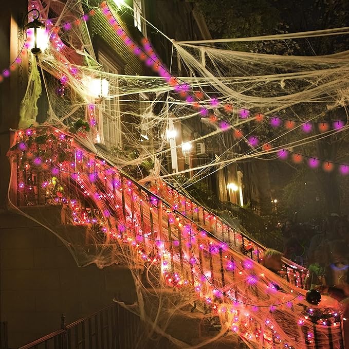 300 LED Halloween String Lights, 98.5FT with 8 Modes, Waterproof, Plug in for Indoor/Outdoor Party Decorations (Purple & Orange) LJLNION