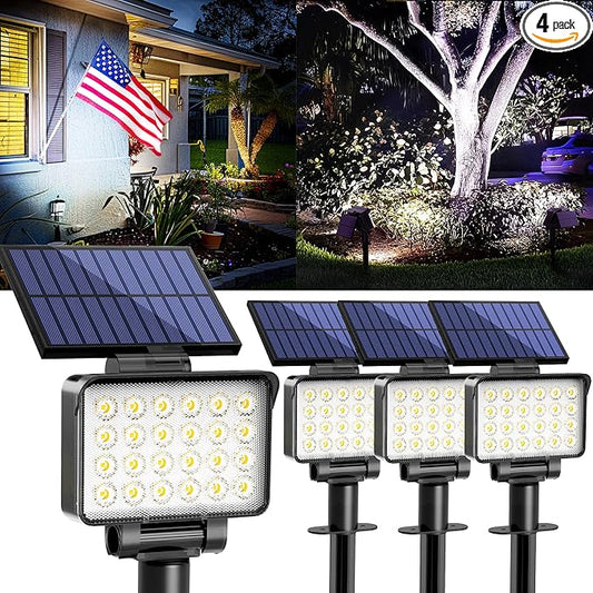 Solar Spot Lights Outdoor Waterproof for Flag, Tree, House, Garden, Yard, 3 Brightness Modes Solar Powered Landscape Spotlights 4 Pack Cool White COOZAMING