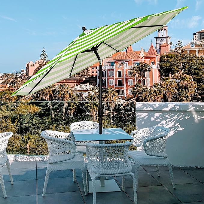 Sunnyglade 9' Patio Umbrella Outdoor Table Umbrella with 8 Sturdy Ribs (Grass Green and White) Sunnyglade