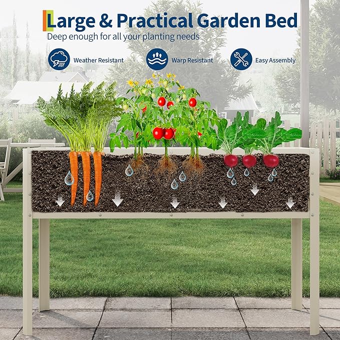 Galvanized Raised Garden Bed with Legs&Water Storage - 50×32×17 in Metal Planter Box, Outdoor Raised Garden Beds Gardening, Durable Planter Raised Beds, Sturdy Planters for Outdoor Plants (Beige) GarveeLife