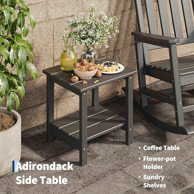 HDPE Rocking Chair Outdoor Set of 2 with Side Table - Poly High Back Porch Rocker Chairs for Adults - All Weather Resistant Furniture for Patio Front Porch - Black Garvee