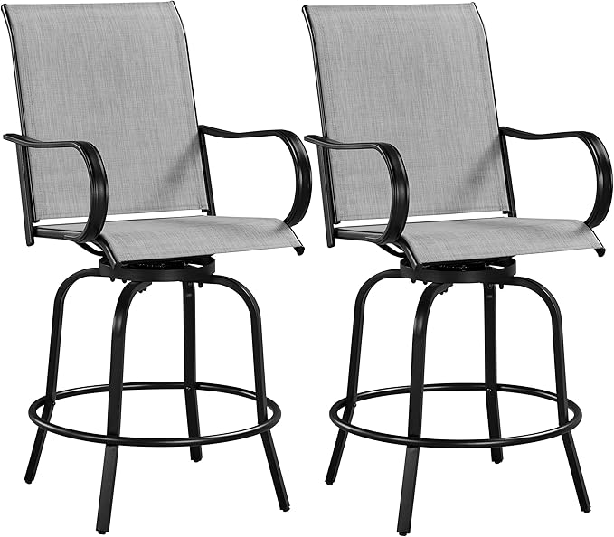 Yaheetech Patio Swivel Barstools Outdoor Chairs Set of 2, High Bistro Stools Outdoor Furniture, All-Weather Patio Stools for Outside, Beach, Lawn, Poolside and Garden, Black/Light Gray Yaheetech