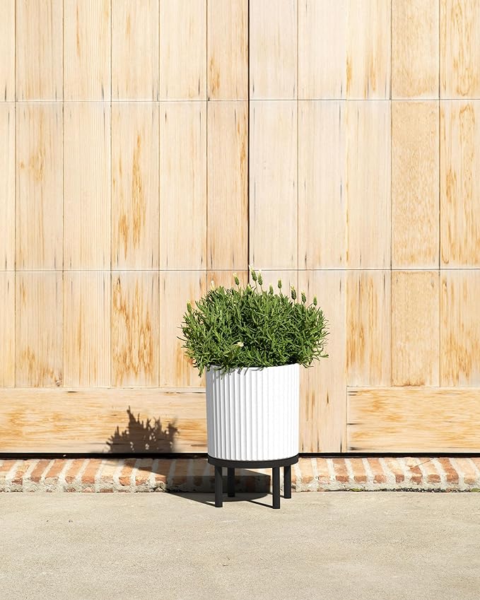 Veradek Demi Series Round Planter w/ Stand for Porch/Patio | Durable Plastic-Concrete & Wooden Stand | Modern Décor for Tall Plants, Flowers VeradekOutdoor