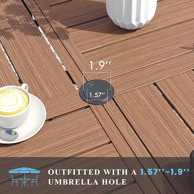 VICLLAX Patio Table and Chair Set of 4, All Weather Metal Round Outdoor Dining Furniture Set-40.6" Round Outdoor Table and Chairs, Walnut Wood Grain Tabletop HOME