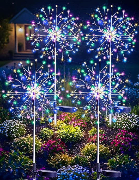 suddus Solar Garden Lights Outdoor Waterproof Decorative, 4Pack 150LED Firework Lights 8 Modes, Multicolor Solar Fairy Light for Yard, Patio, Pathway, Flowerbed Party Wedding Decor SUDDUS