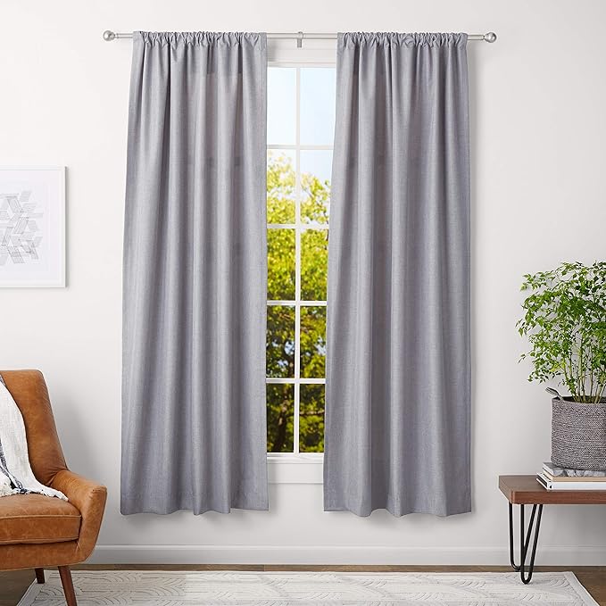 Amazon Basics Sturdy Adjustable Curtain Rod for Windows with Round Finials, Easy Installation, 1-Inch Rod, 36" to 72", Nickel, 1-Pack AmazonBasics