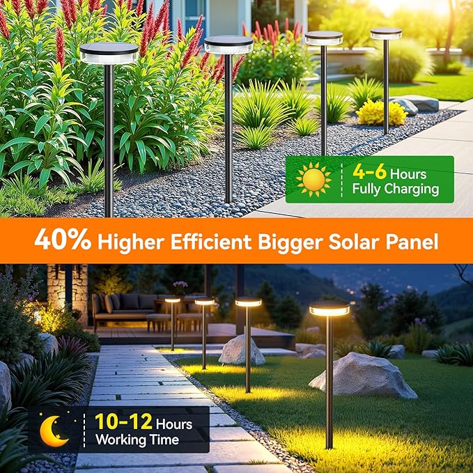 LETMY Solar Pathway Lights Outdoor, 2 Pack 2X Brighter Solar Lights Outdoor Waterproof, Taller Pathway Light with Larger Panel, Auto On/Off Up to 12Hrs Driveway Light for Yard Outside Patio Path Lawn Letmy
