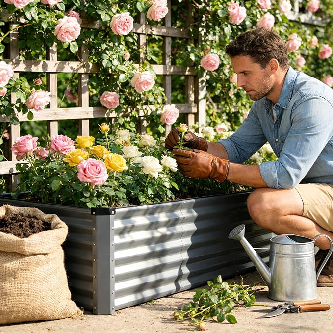 GARDMAX 8x4x2FT Galvanized Raised Garden Bed Kit, Metal Planter Boxes Outdoor with Easy Assembly, Large Garden Bed for Vegetables, Fruits, Flower, Herbs Rectangle Silver ChooseGardmaxforbetterlife