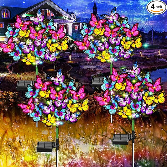 Solar Garden Lights Solar Lights Outdoor Waterproof Solar Lights 4 Pack with New Upgraded 144 LED 68 Butterflys Outdoor Solar Lights for Yard Outside Garden Pathway Decor Gifts for Women WEITEXS