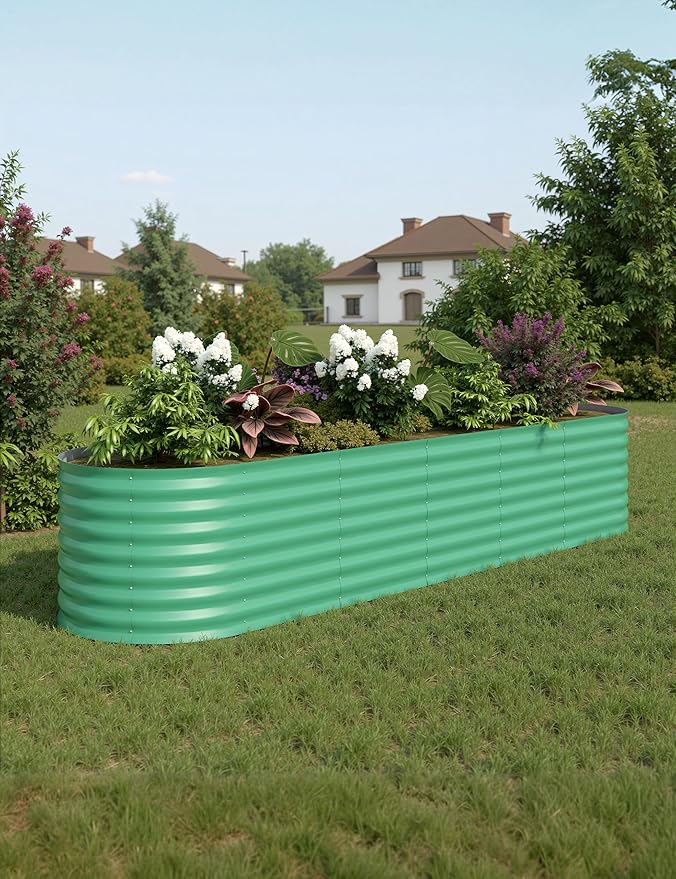 GarveeLife 8x2x2 ft Galvanized Raised Garden Bed - 24“ Tall Metal Planter Box for Vegetables, Flowers, Herbs, Rust-Resistant Outdoor Garden Box, Easy Assembly Raised Beds for Gardening, Green GarveeLife