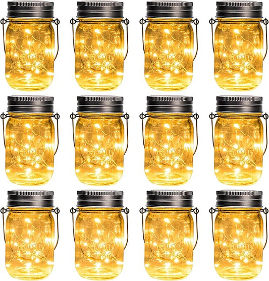 GIGALUMI Solar Mason Jar Lights, 12 Pack 30 Led String Fairy Lights Garden Lights Outdoor Waterproof Hanging Solar Lanterns for Outdoor, Garden, Patio, Lawn, Balcony Decoration GIGALUMI