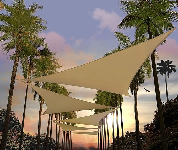 Amgo Custom Size 4' x 4' x 4' Sand Beige Triangle Sun Shade Sail UPF50+ AGTAPRT12, Order to Make Canopy Awning, 95% UV Blockage, Water and Air Permeable, Commercial Standard (We Customize) Amgo