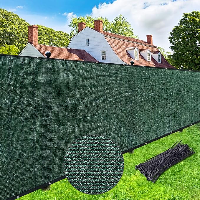 UPGRADE Privacy Screen Fence 5' x 50' Commercial Shade Cover with Brass Grommets Heavy Duty Perfect for Outdoor Back Yard-Dark Green, Customizable UPGRADE