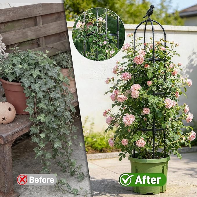 6ft Garden Obelisk Trellis for Climbing Plants-Rustproof Metal Pipe with Heavy Duty Plastic Coated, Garden Outdoor Indoor Potted Plant Support for Clematis Vine Jasmine Support （Black） Anothera