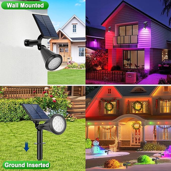 Color Changing Solar Spot Lights Outdoor Waterproof 180° Adjustable Colored RGB Solar Powered Landscape Lights for Yard 7 Lighting Modes Solar Spotlights for Pathway Garden Outside (2 Pack) TadyrealSolarLights