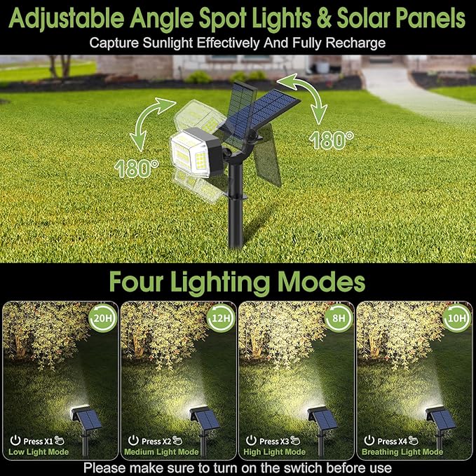 102 LED Solar Spot Lights Outdoor Waterproof IP65, Adjustable Landscape Spotlights, [8 Pack/4 Modes] Auto On/Off Solar Powered Flood Lights for Outside Yard Garden Wall Pathway (Cool White) WENATY