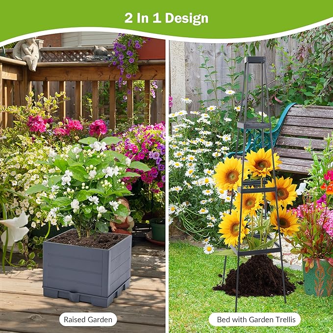 GENMOUS Raised Garden Bed with Tomato Planter Box Trellis, 56'' Tomato Cages for Garden, Tomato Planter Cage for Patio for Climbing Plants Vegetable Vine Flowers Outdoor & Indoor, 4 Pack GenMousCo