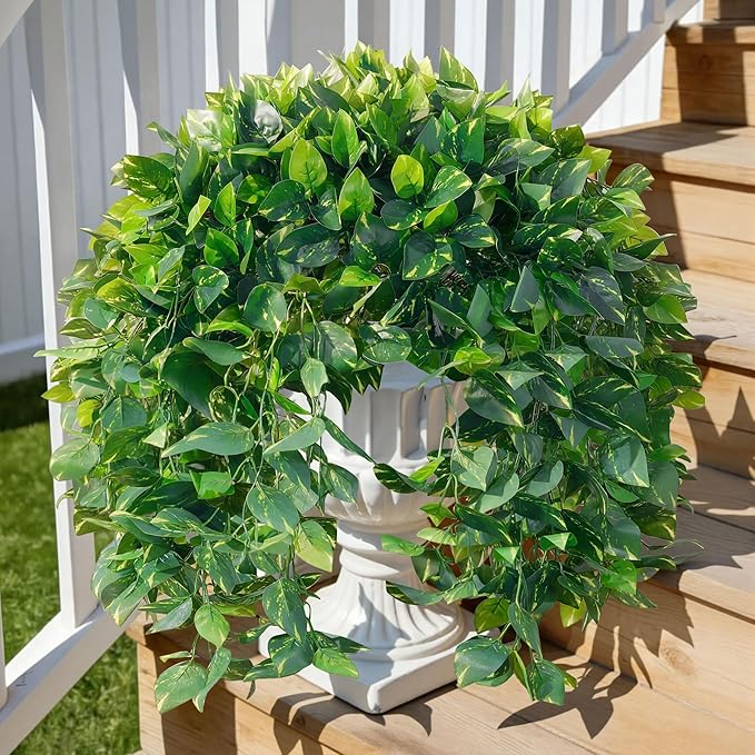 Faux Outdoor Plants Fake Hanging Plants for Outdoors Outside Decorations, 2 Pcs Green Faux Pothos Plant Vines Realistic UV Resistant Artificial Greenery for Planters Porch Garden Yard Front Door Patio Ivydale