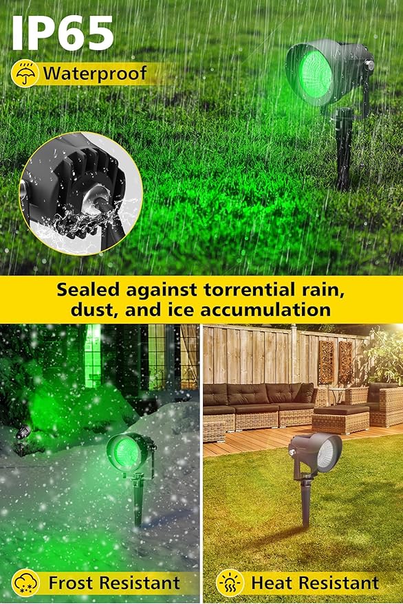T-SUN Green Spotlight Outdoor, Waterproof LED Landscape Lighting with US Plug, Easy Install 270° Adjustable Outdoor Spot Lights for Garden Tree Yard Decor, 2 Pack T-SUN