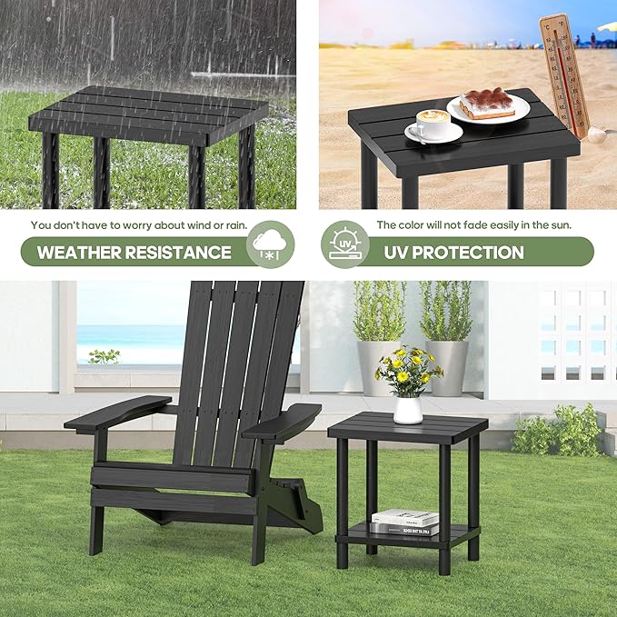 Outdoor Side Table, 2-Tier Small Outdoor Table for Patio, Adirondack Side Tables for Outside or Indoor, Bamboo End Table for Pool, Porch, Weather Resistant Easy Maintenance-Black LEJANEOYE