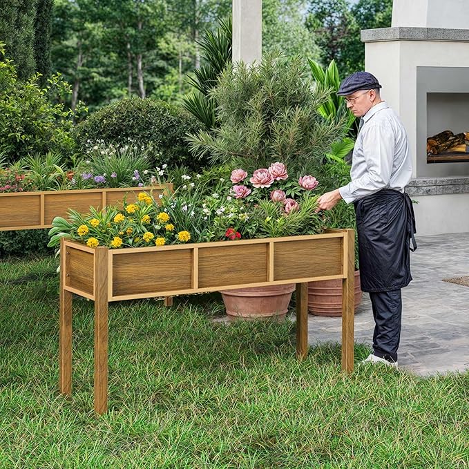 YITAHOME 48x18x30in Raised Garden Bed, Weather Resistant Poly Lumber Planter Box with Legs, Elevated Garden Bed for Yard, Garden, Balcony - Brown YITAHOME
