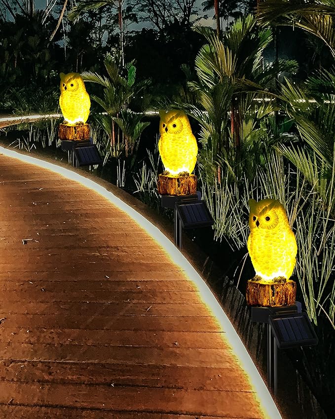 iStatue 4PC Solar Owl Garden Stake Lights Gifts for Women Mom Dad Mother's Day Realistic Resin Owl Outdoor Garden Decor, Warm Glow LED for Lawn Yard Pathway (4-Pack, Owl) iStatue