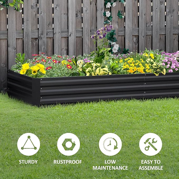Outsunny Galvanized Raised Garden Bed, 8' x 3' x 1' Metal Planter Box, for Growing Vegetables, Flowers, Herbs, Succulents, Gray Outsunny
