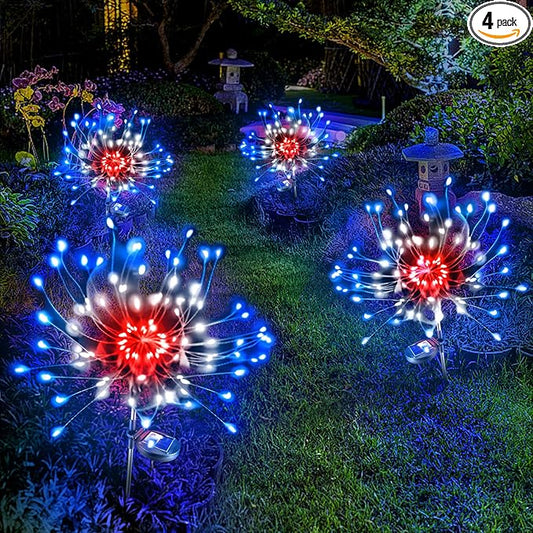 Anordsem Solar Garden Lights Outdoor: Bendable Copper Wire with 120 LED Firework Beads - Waterproof 2 Red Lighting Modes for Yard Patio Path - Gardening Gifts for Homeowner Gardener Anordsem