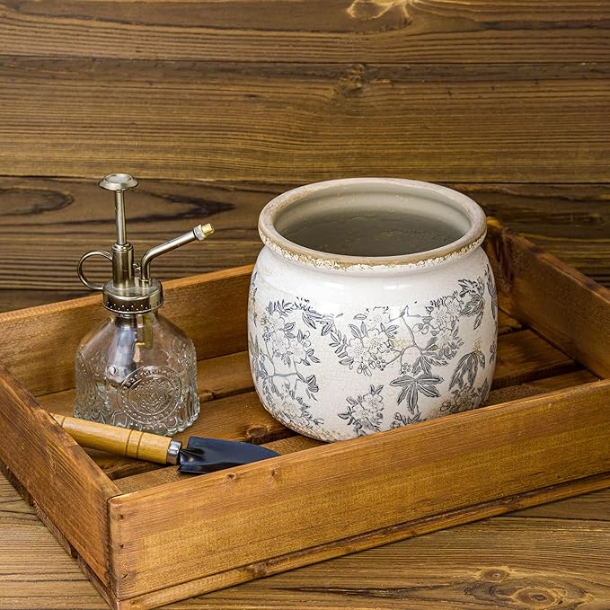 Vintage Ceramic Ice Crack Flower Pot with Drainage Holes, Country Rustic Planters for Indoor and Outdoor,Tuscan Decor,Home,Living Room, Garden Decor, Gardening Gift (Farmhouse) Dosayes