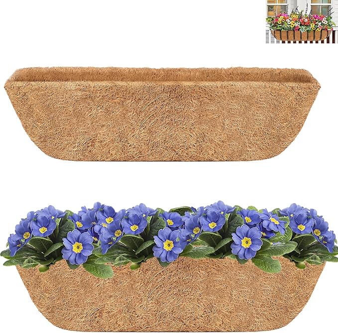 Y&M 24" Coco Liner for Window Box Deck Basket Planter Trough Coconut Fiber Liners, 2pcs Trough Coco Liner Pre-Formed Replacement YM