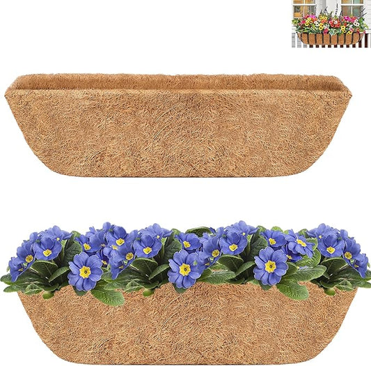 Y&M 24" Coco Liner for Window Box Deck Basket Planter Trough Coconut Fiber Liners, 2pcs Trough Coco Liner Pre-Formed Replacement YM