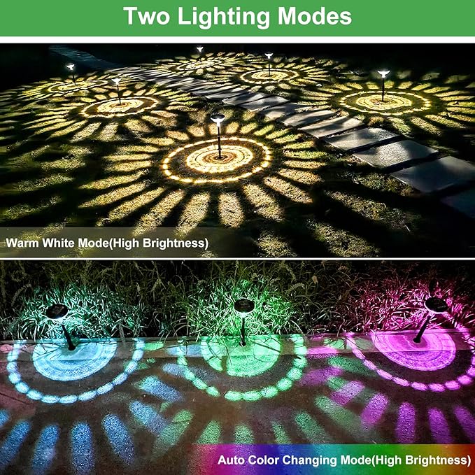 Bright Solar Pathway Lights 6 Pack,Color Changing+Warm White LED Solar Lights Outdoor,IP67 Waterproof Solar Path Lights,Solar Powered Garden Lights for Walkway Yard Backyard Lawn Landscape Decor Nupostai