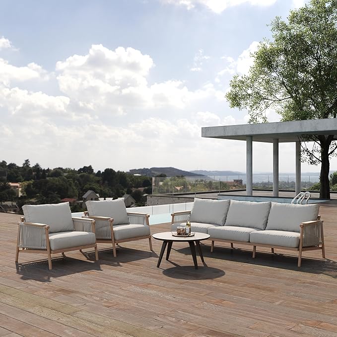 Acanva Modern All-Weather Aluminum Outdoor Patio Sofa with Thick Cushions, Olefin Fabric Sunroom Backyard Furniture, 3 Piece Set (Couch & 2 Chairs) acanva