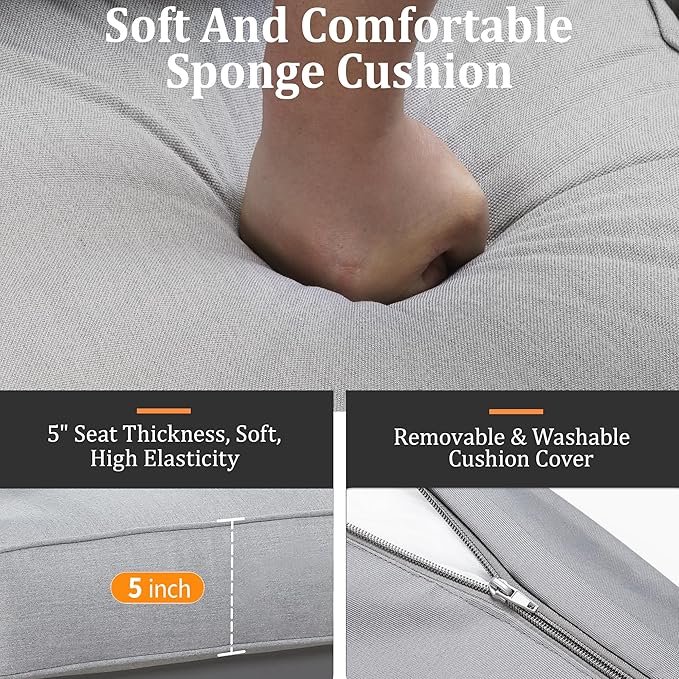 Kiss the Water Outdoor Patio Furniture Loveseat Sofa, All-Weather Metal Aluminum Patio Couch with 5" Thick and Soft Cushion and Wide Arm, Outdoor Couch for Balcony, Porch, Backyard KisstheWaterPatioTool