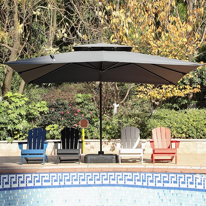 10x13FT Cantilever Outdoor Patio Umbrellas, Double Top Large Rectangle Umbrella, Heavy Duty 360° Rotation Offset Outdoor Sun Shade Umbrella for Garden Deck Pool Backyard Patio, Grey ZLACUIU