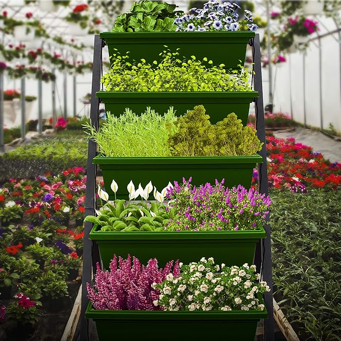 Outland Living 4Ft Vertical Raised Garden Bed - 5 Tier Food Safe Planter Box for Outdoor and Indoor Gardening Perfect to Grow Your Herb Vegetables Flowers on Your Patio Balcony Greenhouse Garden OutlandLiving