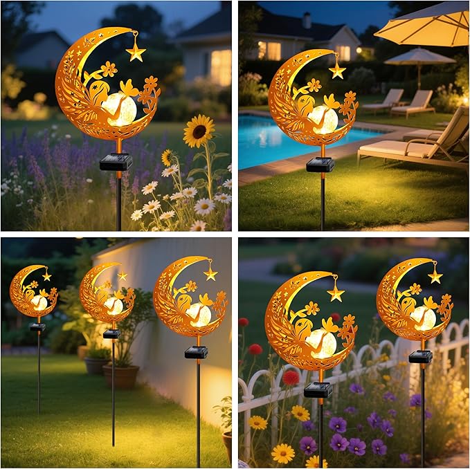 YJFWAL Garden Solar Fairy Lights Pathway Stake Lights Glass Globe with Moon Cat Decor, Christmas Gift for Mom Grandma Friends, Outdoor Decor Light Waterproof for Walkway, Patio or Garden (Warm White) YJFWAL