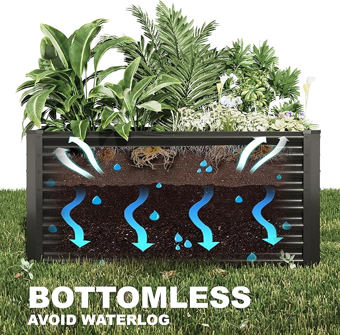4x2x2ft(2 Pack) Raised Garden Bed Kit, Galvanized Planter Garden Boxes Outdoor, Metal Raised Garden Beds for Vegetables,Fruits, Flower,Black kingddeergardenbed