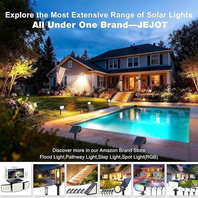Solar Lights Outdoor Waterproof IP65, Super Bright LED,Cool Light 2 Lighting Modes Selectable, Solar Powered Yard Garden Solar Spot Lights for Outside Landscape Auto On/Off -8 Pack JEJOT