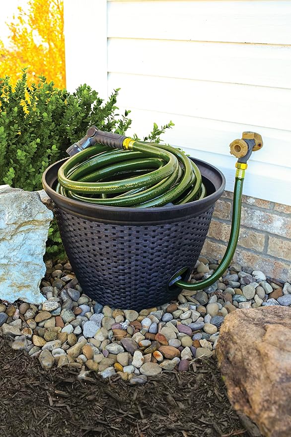 The HC Companies 18 inch Woven Garden Hose Holder, Lightweight UV-Resistant Plastic Water Hose Holder with 100-Foot Capacity, 2-Pack Water Hose Pots for Garden, Patio & Home Organization, Black TheHCCompanies