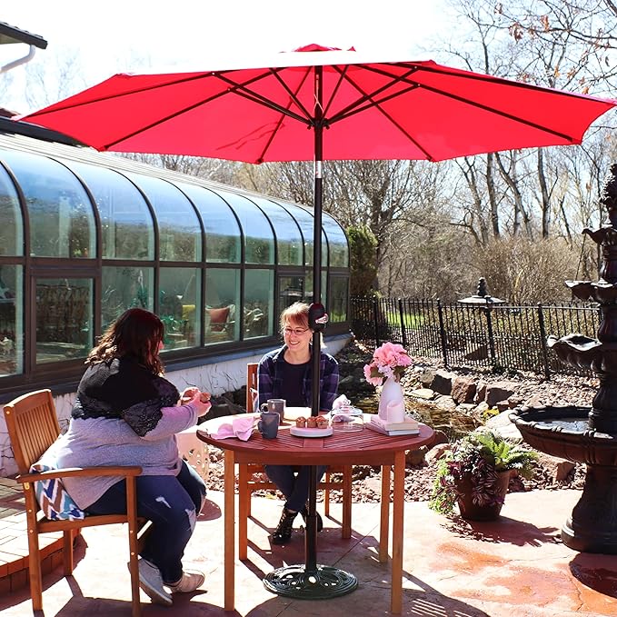Sunnydaze Outdoor Patio Umbrella - Polyester Table Market Umbrella with Push-Button Tilt and Crank - 8 Sturdy Ribs - Red - 9ft SunnydazeDecor