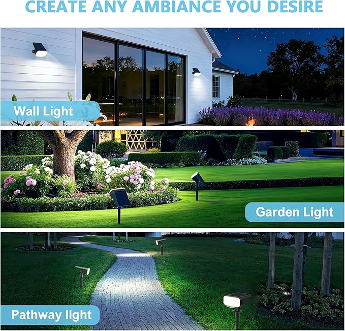 Solar Lights Outdoor Waterproof IP65, Super Bright LED,Cool Light 2 Lighting Modes Selectable, Solar Powered Yard Garden Solar Spot Lights for Outside Landscape Auto On/Off -8 Pack JEJOT
