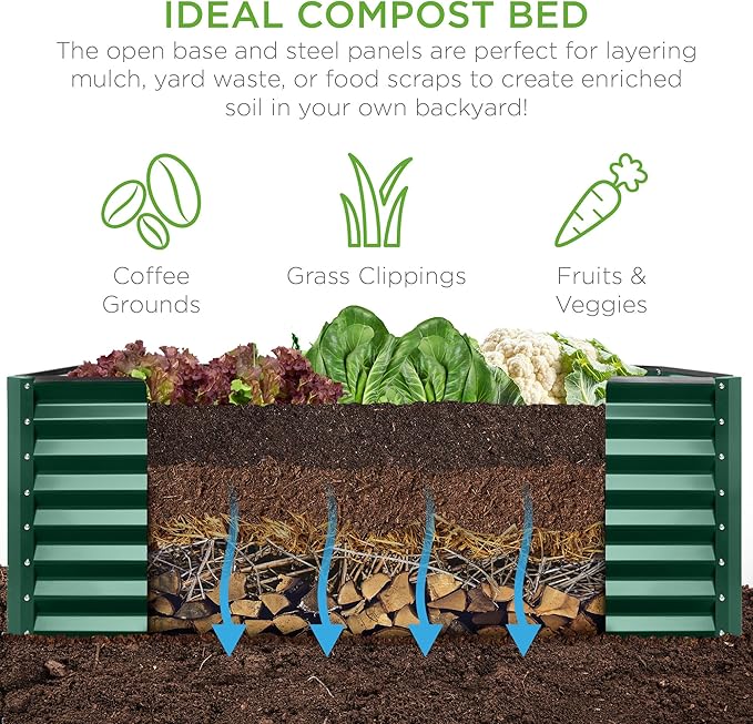 Best Choice Products 6x3x2ft Outdoor Metal Raised Garden Bed, Deep Root Box Planter for Vegetables, Flowers, Herbs, 269 Gallon Capacity, 100% Non Toxic Materials - Dark Green BestChoiceProducts