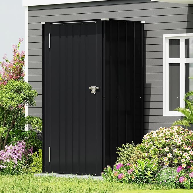 Devoko 22 Cuft Lockable Metal Storage Shed, Vertical Indoor Outdoor Tool Cabinet with Non-Adjustable Shelves for Patio Garden Backyard, Black DEVOKO