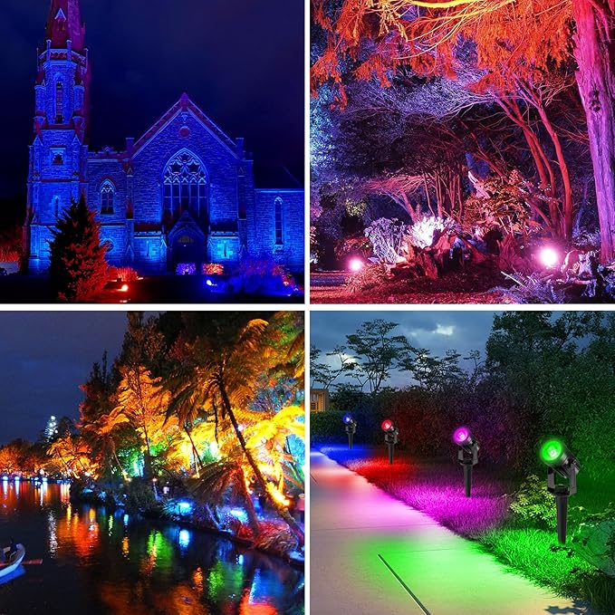 T-SUNUS RGB Solar Spot Lights Christmas, Metal Color Changing Landscape Spotlights IP65 Waterproof Spotlight 2-IN-1 Separated Panel for Outdoor Uplighting Garden Pathway Trees Flag Pond Yard Halloween T-SUNUSLighting